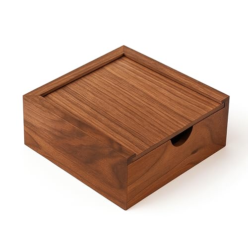 3.7" x 3.7" x 1.6" Inch Walnut Jewelry Box for Rings, Earrings, Keepsakes | Wedding Gift, Elegant Present | Handcrafted Wood Box - color: Walnut Box-XHH-9.5*9.5CM