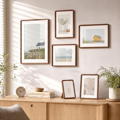Acovy 18x24in Picture Frame, Natural Solid Walnut | Handcrafted Wooden Photo Frame, Dual Use for Wall Mount, Matted to Fit 16"x20" Photos, HD Tempered Glass - color: Walnut, size: 18x24in