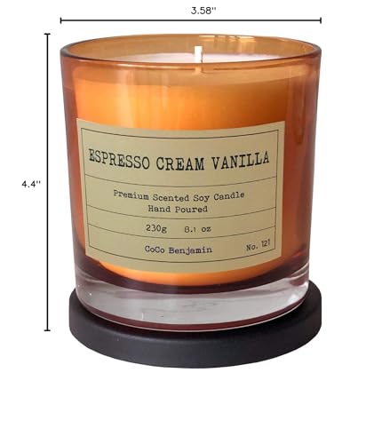 100% Natural Soy Wax Candle by CoCo Benjamin - Highly Scented & Hand-Poured Luxury Candle (Espresso Cream Vanilla)- Clean Burning Cotton Wick - style: Espresso Cream Vanilla (Cotton Wick)