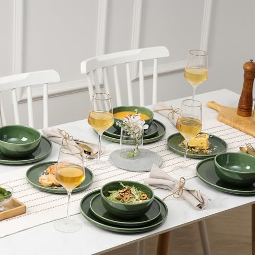 vicrays Ceramic Salad Plates Set - Porcelain 8 Inch Flat Dessert Appetizer Plate for Lunch Home Party Restaurant - Scratch Resistant Microwave Oven and Dishwasher Safe - Set of 6 (Green) - color: Green