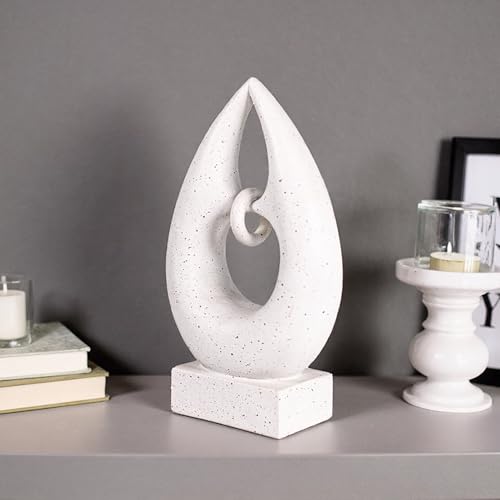 Abstract Teardrop Sculpture, White Speckled Resin, Modern Home Decor Figurine, 9.84in x 5.51in, Tabletop Art Piece
