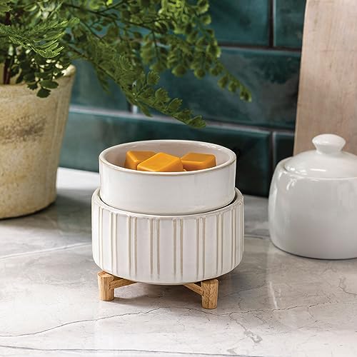 Candle Warmers ETC 2-in-1 Candle and Fragrance Warmer for Warming Scented Candles or Wax Melts and Tarts with to Freshen Room, Ceramic and Wood - style: Ceramic and Wood