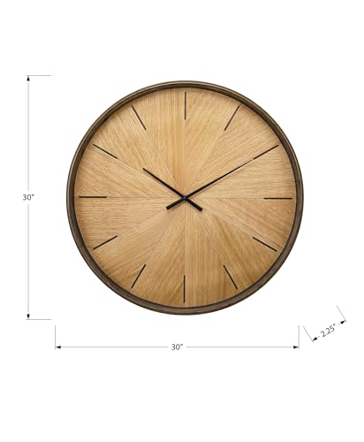 Monarch Specialties I 9022 Clocks, 30" Round, Large Oversized, Wall Clock, Brown, Modern, Contemporary