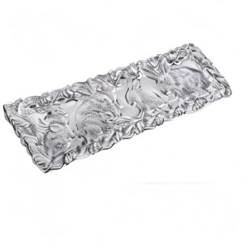 Arthur Court Bunny Oblong Tray - Aluminum Serving Tray with Whimsical Rabbit Motif - Perfect for Easter and Spring Gatherings - 19 x 6 Inches