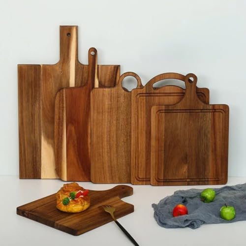 Acacia Wood Serving Board with Handle, Small Size 11" x 8"- Wooden Cutting Chopping Board for Meat, Vegetables, Bread, Charcuterie, Cheese Board - Food Serving Tray for Kitchen Appetizers - size: 11.4"L x 7.7"W