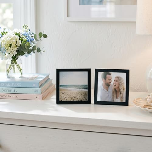 Americanflat 3x3 Picture Frame - Slim Molding - Black | Wall or tabletop display with included easel, secure turn-tab backing, fits photos, posters and art - color: Black, size: 3x3