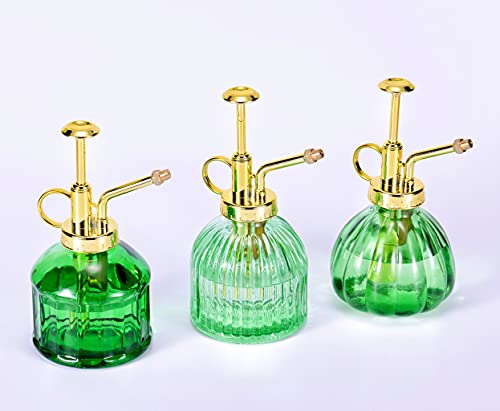 Glass Plant Mister Spray Bottle, 6.5" Green Glass Water Spray Bottle with Gold Top Pump Small Watering Can, Small Plant Sprayer Mister for Indoor Outdoor House (Green+Gold A) - style: Green+Gold A