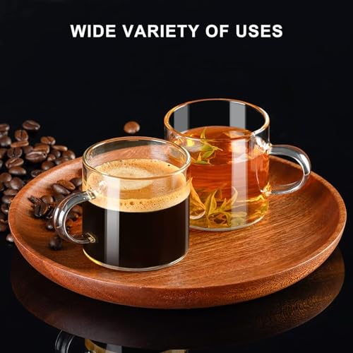 PARACITY Espresso Shot Glass Set of 2, 4.3 fl oz Clear Cups with Handles | Borosilicate bodies fit semi-automatic and pod machines, holding 3-4 shots for americano, latte, cappuccino, mocha or foam - size: 4.3 Ounces