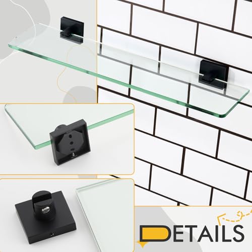 KOKOSIRI Bathroom Shelves Wall Mounted Tempered Glass Floating Shelf 20-Inch Kitchen Hanging Rack Shower Storage, Matte Black Stainless Steel B1107BK-L20 - color: Matte Black, size: 20-Inch