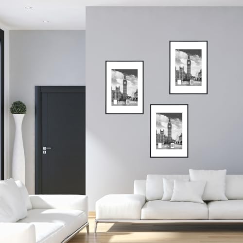 GOmaize Front Loading Aluminum alloy Black Picture Frame A4 Set of 3 Wall and Table Mounting - color: Black, size: A4
