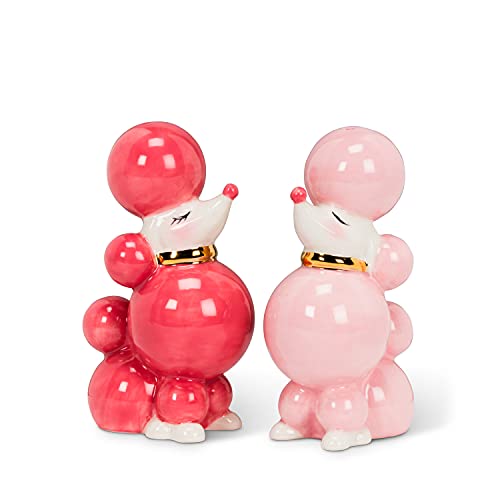 Abbott Collection Poodle Salt & Pepper Shaker Set - Ceramic, Pink (3.5 inches H)