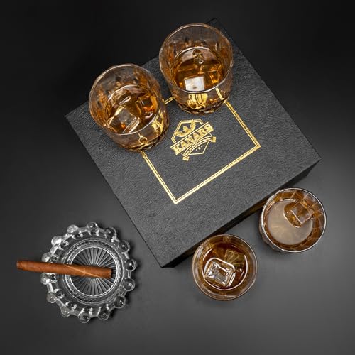 KANARS Old Fashioned Whiskey Glasses 3 Designs Bourbon Glass 10 oz Set | Ultra Clear Crystal Rocks Barware with Luxury Box for Scotch Irish Whisky Rum Cocktail Men Gift - color: Set of 4