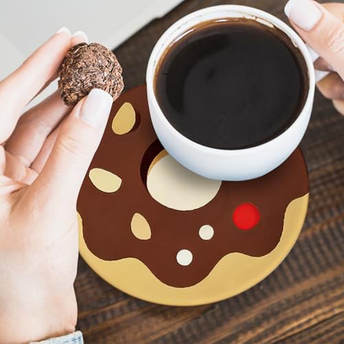 Sweet Dessert Ceramic Coasters with Holder Set of 6 | Donut Cookie Absorbent Drink Cup Mat for Coffee Table Protection, 4'' Bakery Cafe Home Kitchen Decor Housewarming Gifts