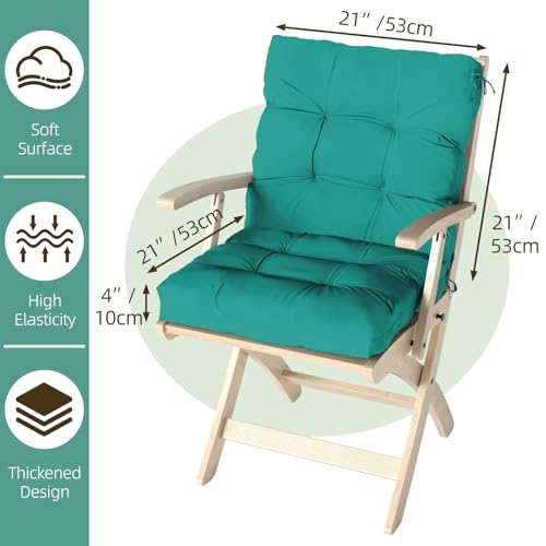 Outdoor Chair Cushions 42x21x4 Inch Set of 2, Lake Blue | Patio Cushions for Dining Rocking Chairs, High Back Soft Seat Pad with Ties, Waterproof Fade Resistant, Indoor Outside Use - color: Lake Blue