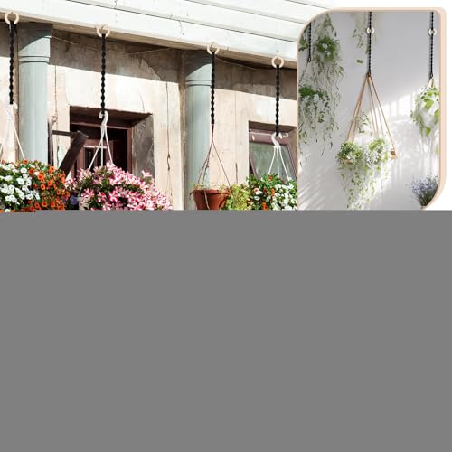 6 Pack Adjustable Macrame Plant Hanger Extender Handmade Woven Hanging Basket Extenders Connectable Rope Hanging Extension with Wooden Ring for Indoor Outdoor Plant Pot Holder(Black) - color: Black