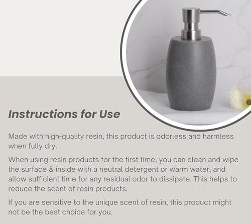 Clasin Home Sandstone Textured Resin Soap Dispenser with Metallic Pump and Waterproof Bottle Labels for Bathroom Kitchen Dish Hand Wash Shower Lotion Shampoo, 12 Oz, 2 Sets Gray - color: Dark Gray_2 Pcs