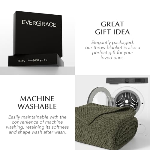 EVERGRACEHOME Chunky Chenille Knit Throw Blanket, 90 x 90, Olive Green | Sculpted Moss Stitch, Chic Modern Farmhouse, All-Season Warmth, OEKO-TEX® Certified, Oversized Queen for Couch, Bed, Sofa - color: Olive Green, size: 90" X 90"