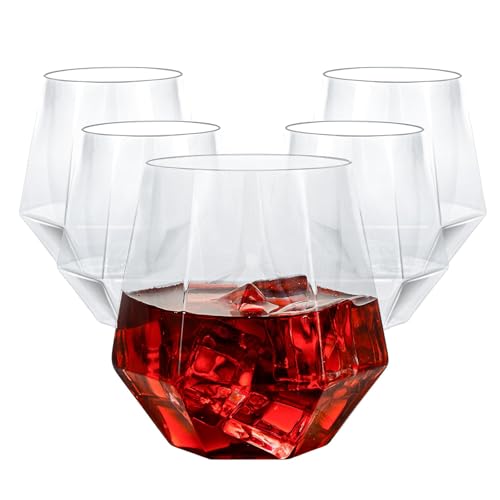 Goodluck 40 PCS 12oz Diamond Stemless Clear Plastic Wine Whiskey Glasses | Disposable Cocktail Glasses, Suitable for Weddings, Birthday Parties, Family Gatherings, Bars, etc - color: Clear