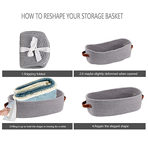 Cotton Rope Small Woven Toilet Paper Room Storage Basket with Handles for Bathroom, 13"x5.9"x4" Gary - color: Gray