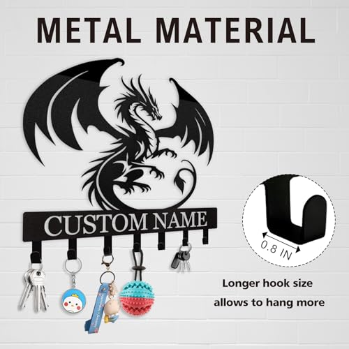 Personalized Metal Key Holder for Wall, Custom Dragon Key Holder Wall Mount | Adhesive Key Rack Hook Organizer, Metal Wall Key Holder, Key Rack Coat Rack for Living Room Bedroom - color: 08 Dragon