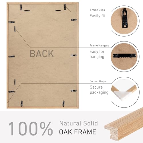 20x30 Poster Frame Set of 2 Natural Solid Oak Photo Frames with 16x24 Removable Mat Wall Hanging Large Handcrafted Frame with HD Plexiglass Wall and Tabletop Display Large Picture Frame - color: Oak, size: 20X30,2P