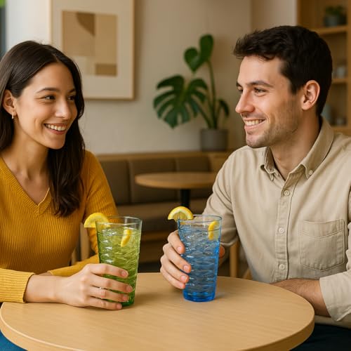 20-ounce Plastic Tumblers, Acrylic Drinking Glasses High-Balls, set of 6 Green Reusable Plastic Cups, Stackable, BPA-Free, Shatter-Proof, Dishwasher-Safe - color: Green