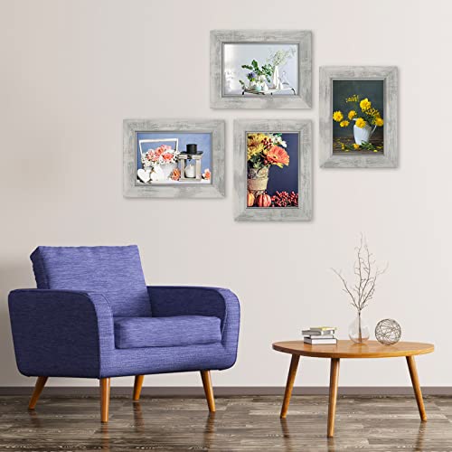 XUANLUO 5x7 Picture Frames Set of 4 Rustic Retro Photo Frame with HD Plastic Cover for Wall Mount and Tabletop Display Family Friends Wedding Gift - color: white-4pcs, size: 5 x 7 inch