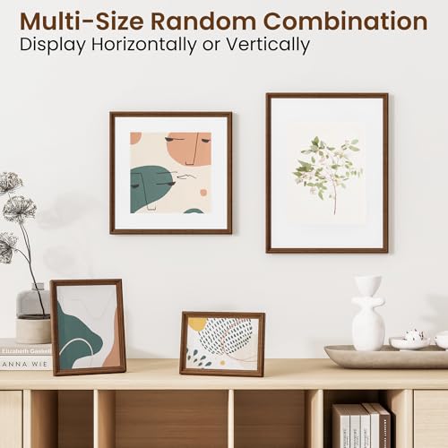 8.5x11 Natural Solid Oak Wood Picture Frame with 6x8 Mat, Premium Rustic Wooden Photo Frames with Plexiglass, Poster Photo Frame for Gallery Wall Hanging, Walnut, 3 Packs - color: Walnut, size: 8.5x11-3P