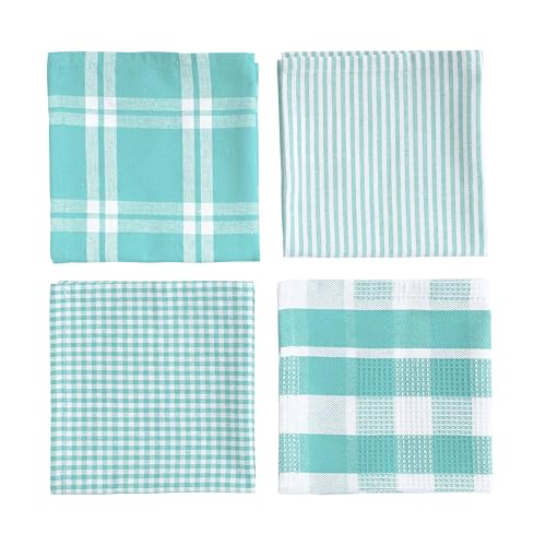 LANE LINEN 100% Cotton Kitchen Dish Cloths, Ultra Soft Absorbent Quick Drying Dish Towels, Multiweave Wash Cloths Dish Towel Sets, 12x12 Inches, 12 Pack - Aqua - color: 05: Aqua, size: 12"x12" - 12 Pack