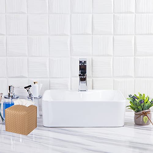 zoocatia Tissue Box Cover PU Leather Tissue Holder Square Facial Tissue Case Facial Paper Organizer Dispenser for Bathroom, Vanity Countertop, Tabletop, Car, Khaki | PU Leather,Easy to Fill, Easy Clean, Decorative Cube Tissue Box Holder for Office, Bathro