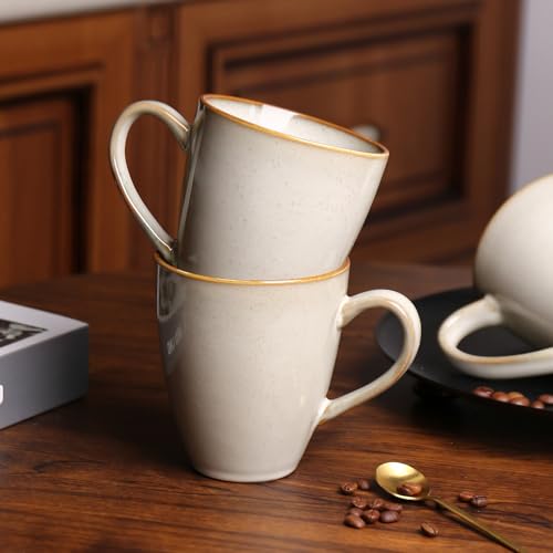 MONITO 17oz Ceramic Coffee Mugs Set of 6, GrayYellow Large Mugs with Handle | Mugs with Gold Rim for Latte,Tea&Cocoa,Dishwasher&Microwave Safe,Reactive Glaze Cups,Ideal Gift for Office and Home Use - color: Gray-yellow(17oz)