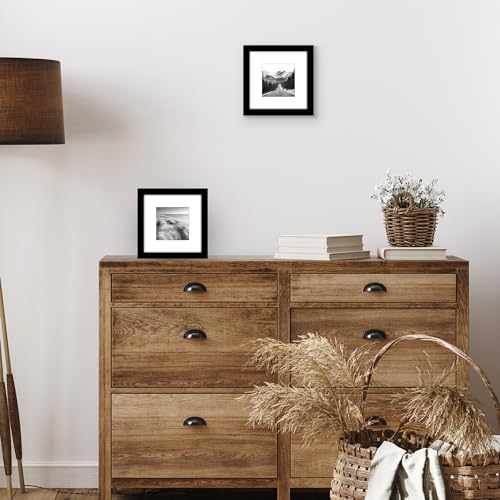 Americanflat 7x7 Picture Frame 2-Pack - Matted to 4x4 - Black | Slim Molding construction, Polished plexiglass front, wall or tabletop display with included easel, triangle hangers included - color: Black, size: 7x7 with 4x4 Mat
