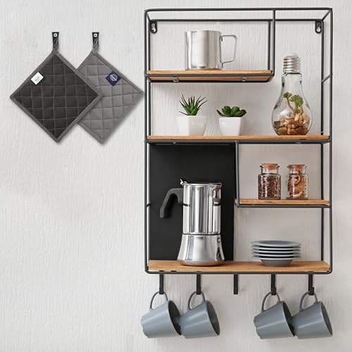 Encasa XO Pot Holders, Quilted Kitchen Hot Pads 8"x8" Grey | 100% Heavyweight Cotton | Quilted Insulation | Multipurpose Trivets & Hot Pads | Hanging Loop | Set of 2 - color: Grey.