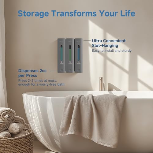 Shampoo and Conditioner Dispenser - Shower Soap Dispenser Wall Mounted No Drill - Shampoo Conditioner Body Wash Dispenser 3 Chamber - Easy Install for Bathroom Hotel Gungrey 1200ml - color: Grey 3 Chamber