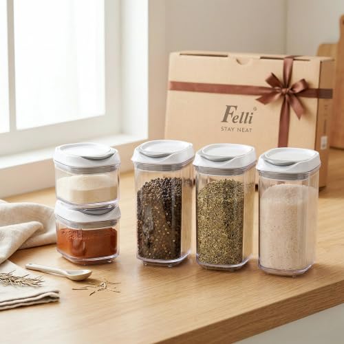 Felli Shake N Stor Baking Canister with Shaker Lid + Pour Spout + Leveler ALL IN ONE Storage Container Pantry Kitchen Organizer Spice Jars Parmesan Powder Dispenser Bottles (0.13qt, 6PC Set) - color: 0.13qt, 6PC Set