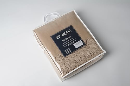 EP Mode Fringed Mulberry Silk Throw Blanket for Sofa (Rugby Tan) - color: Rugby Tan