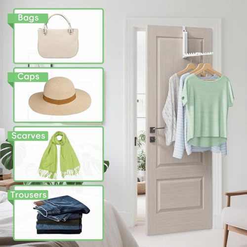 1 Pack Over The Door Hooks,Over The Door Clothes Hanger with 10 Ridges,Space-Saving Over The Door Drying Rack,Door Hooks for Hanging Clothes,Larger Capacity Over The Door Hanger White - color: 1 Pack, White(Dual Fold)