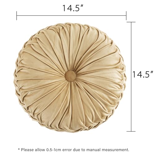 HIG Set of 2 Apricot Velvet Decorative Round Pleated Throw Pillows - color: Apricot