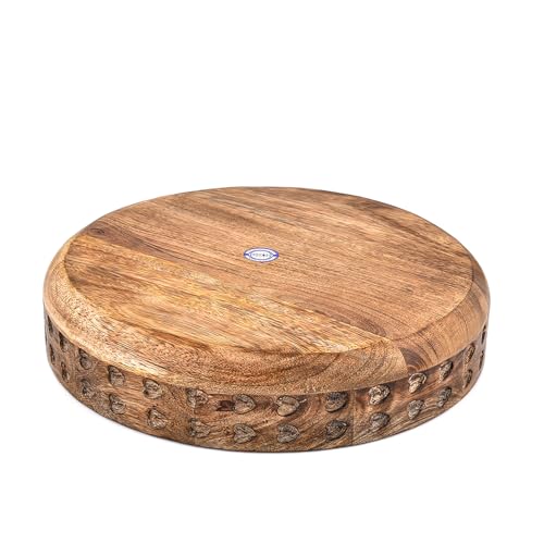 Handmade Mango Wood Centerpiece Bowl – Natural Exterior with Burnt Round Detail | Decorative Wooden Bowl for Farmhouse, Boho & Modern Homes (12" X 12" X 2.5")