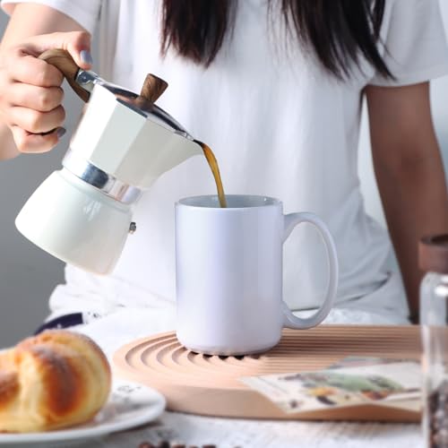 16 OZ Coffee Mugs, Classic Blank Ceramic Cup with Large Handle for Tea Latte Cappuccino, Set of 4, White - color: White