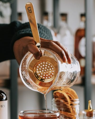 Antique Style Hawthorne Gold | Bar Hand Strainer | Cocktail Strainer | Sieve for Bartending | Mixing Glass Strainer - color: Gold Plated