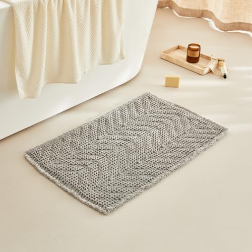 BULULOM Bath Rugs,Upgraded Waffle Bath Mat,Super Absorbent Boho Bath Rug Non Slip Bath Rugs,Machine Washable Rugs, Rubber Backed Shower Matt, Ultra Soft,Gray,18" x 30" - color: Aa-grey, size: 18"x30"