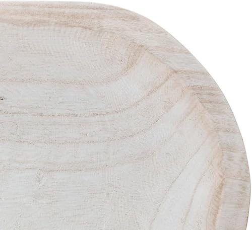 Large Whitewashed Decorative Wood Bowl - Hand Carved Paulownia Tray for Coffee Table Centerpiece & Entryway Catchall - Organic Modern Farmhouse Decor
