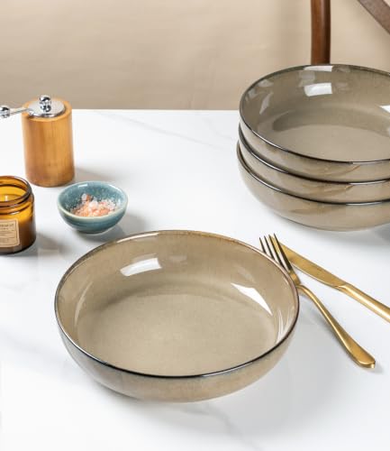 GBhome 8.75'' Large Ceramic Pasta Bowls, 38oz Stoneware Pasta Serving Bowls Set of 4 for Kitchen, Wide Bowls for Fruit,Pasta,Salad,Oatmeal,Meal, Microwave Safe, Reactive Glaze - color: Otameal