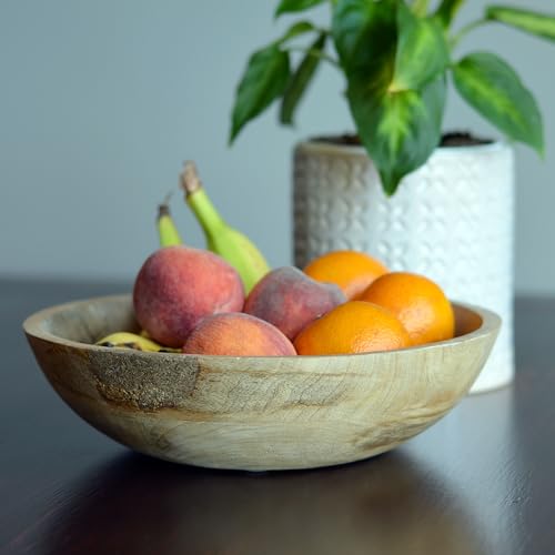 WHW Whole House Worlds Tree of Life Embellished Mango Wood Bowl, Handcrafted, Incised Details, Durable Lacquered Finish, 9.75 W x 2.75 H inches, 1.5 lbs