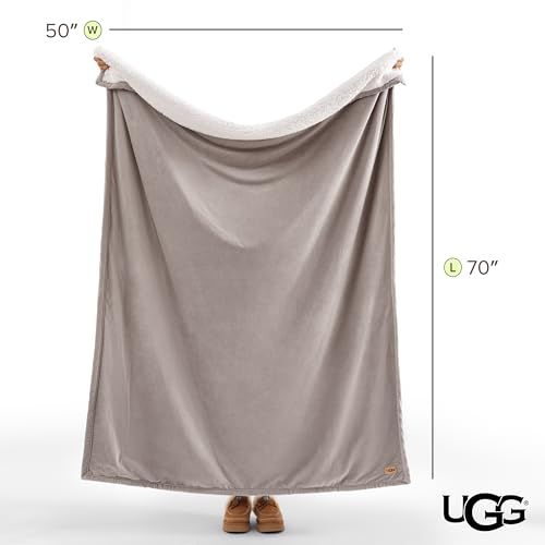 UGG Bliss Fluffy Fleece Couch Throw Blanket, 50''x70'', Oyster Brown | Super Soft, Reversible, Giftable Blanket, Medium Weight, Couch or Bed, Luxury Giftable Blanket, Machine Washable - color: Brown
