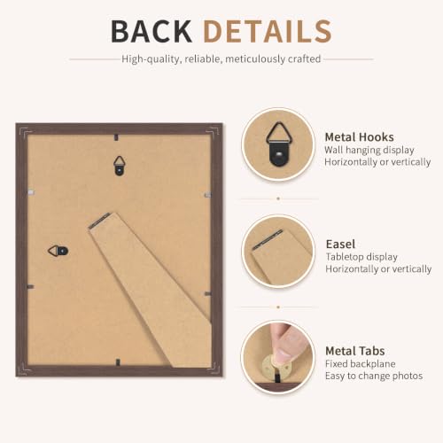 8x10 Picture Frames Set of 3 Mahogany Photo Frame Wall Table Display | Sturdy MDF 8x10 frames with mat clear plexiglass Hangs on wall stands on table family pics weddings diplomas home or office - color: Mahogany, size: 8x10