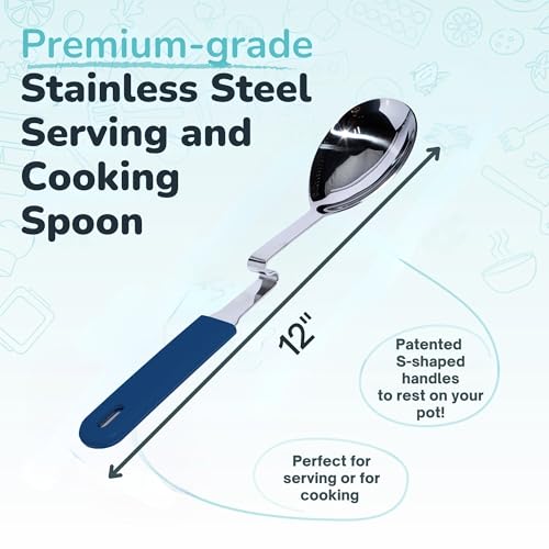 Souper Cubes Stainless Steel Spoon with Silicone Grip & Pot Hook, Blueberry | Durable Cooking Spoon Hooks to Your Pot to Help Prevent Drips and Keep Counters and Stovetop Clean - color: Blueberry, size: Spoon 1-Pack