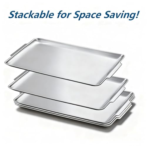 16.3" x 11" Large Serving Platters, Stainless Steel Heavy-Duty Large Serving Trays, Silver Rectangular Plates for Food, Fruit, Party, Wedding, Christmas, Chip and Scratch Resistant - color: Silver-40x28cm