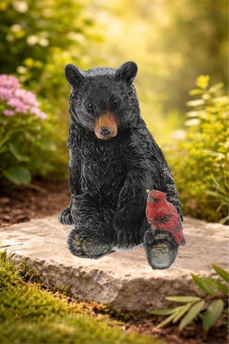 The Bridge Collection Black Bear and Cardinal Friend Figurine | Hand Painted Realistic Bear Decor For Cabin, Home or Garden Decor